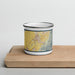 Front View Custom Spanish Fork Utah Map Enamel Mug in Woodblock on Cutting Board