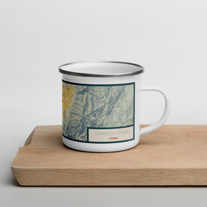 Right View Custom Spanish Fork Utah Map Enamel Mug in Woodblock