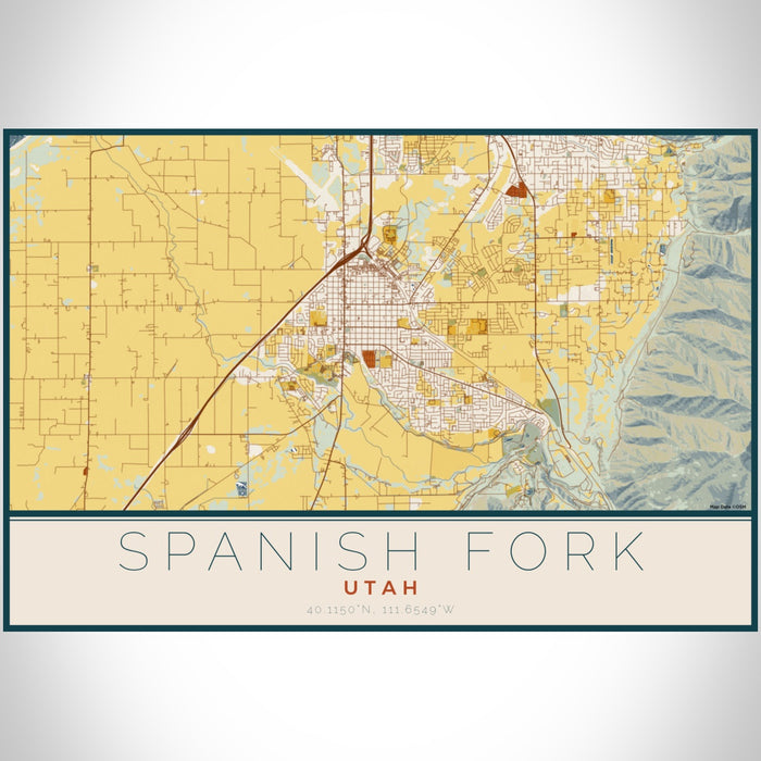 Spanish Fork Utah Map Print Landscape Orientation in Woodblock Style With Shaded Background