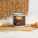 Left View Custom Sparks Nevada Map Enamel Mug in Ember on Table Top