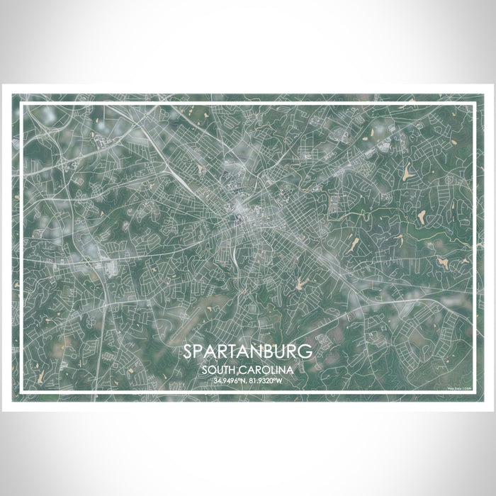 Spartanburg South Carolina Map Print Landscape Orientation in Afternoon Style With Shaded Background