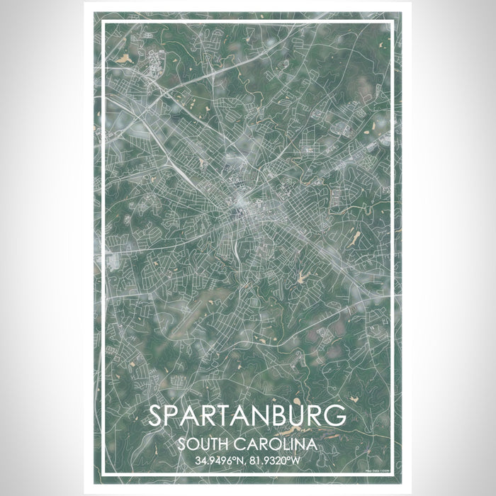 Spartanburg South Carolina Map Print Portrait Orientation in Afternoon Style With Shaded Background