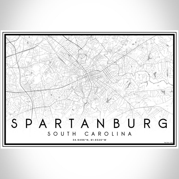 Spartanburg South Carolina Map Print Landscape Orientation in Classic Style With Shaded Background