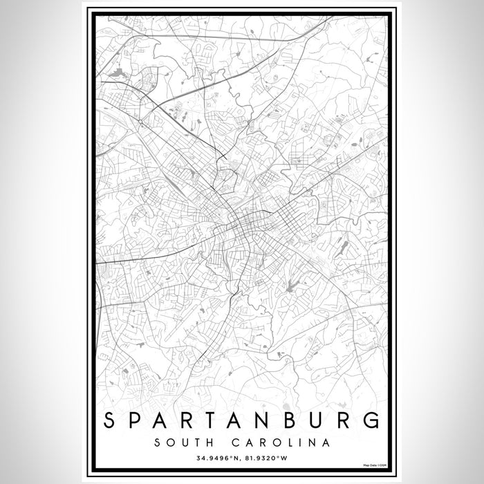 Spartanburg South Carolina Map Print Portrait Orientation in Classic Style With Shaded Background