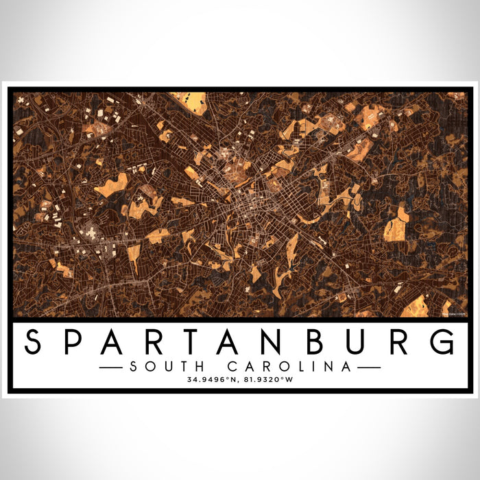 Spartanburg South Carolina Map Print Landscape Orientation in Ember Style With Shaded Background
