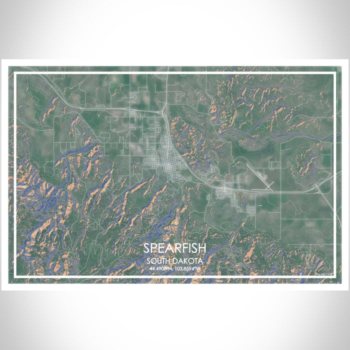 Spearfish South Dakota Map Print Landscape Orientation in Afternoon Style With Shaded Background