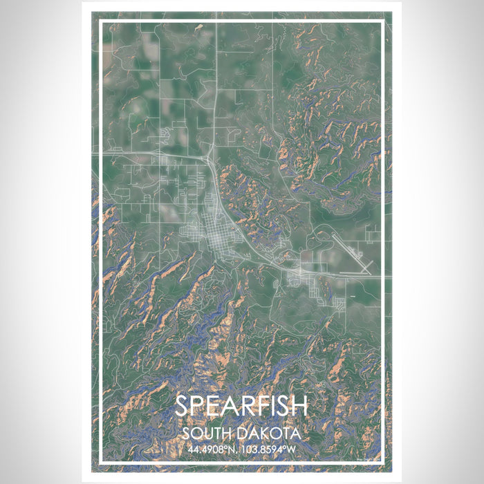 Spearfish South Dakota Map Print Portrait Orientation in Afternoon Style With Shaded Background