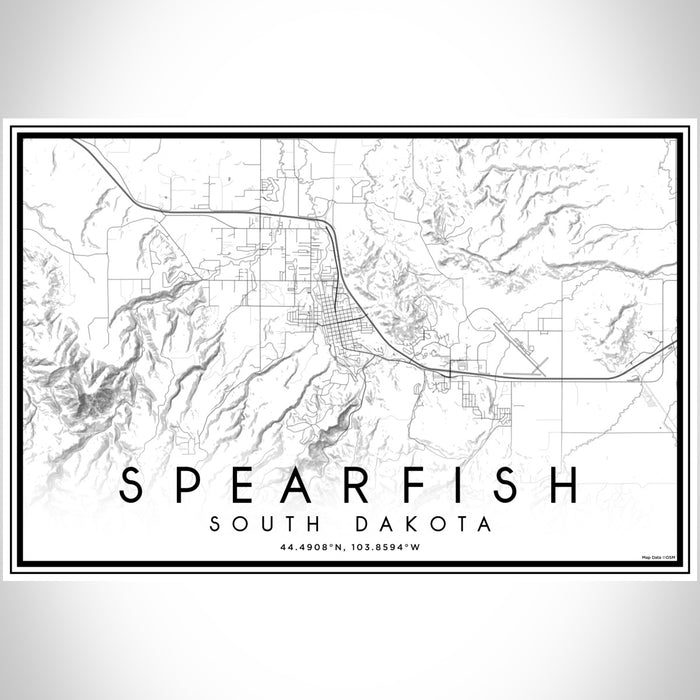 Spearfish South Dakota Map Print Landscape Orientation in Classic Style With Shaded Background