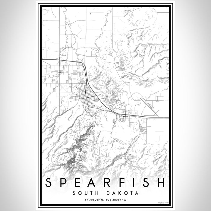 Spearfish South Dakota Map Print Portrait Orientation in Classic Style With Shaded Background