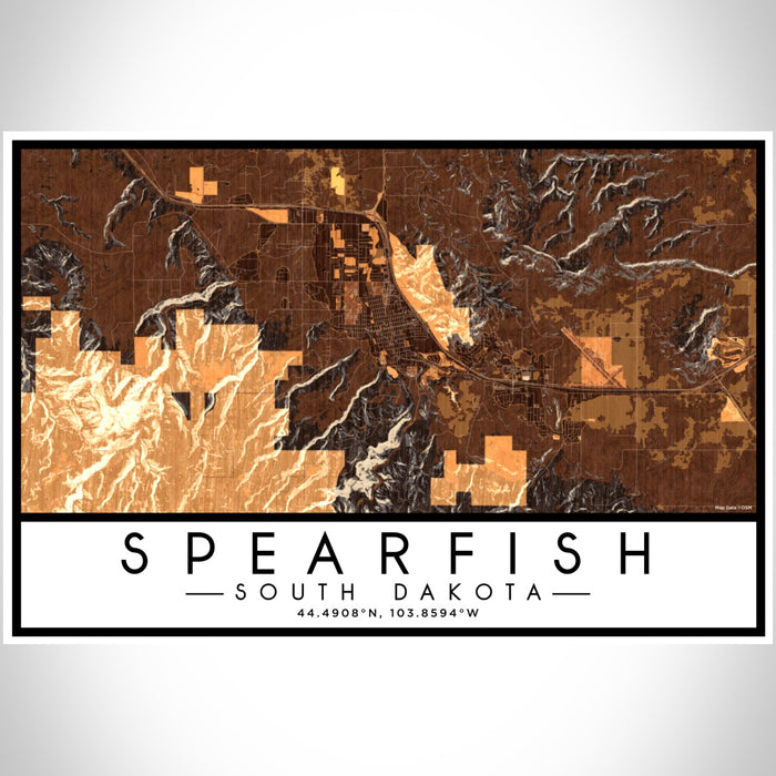 Spearfish South Dakota Map Print Landscape Orientation in Ember Style With Shaded Background