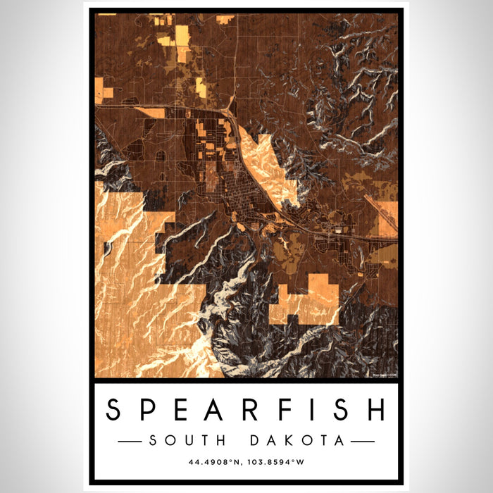 Spearfish South Dakota Map Print Portrait Orientation in Ember Style With Shaded Background