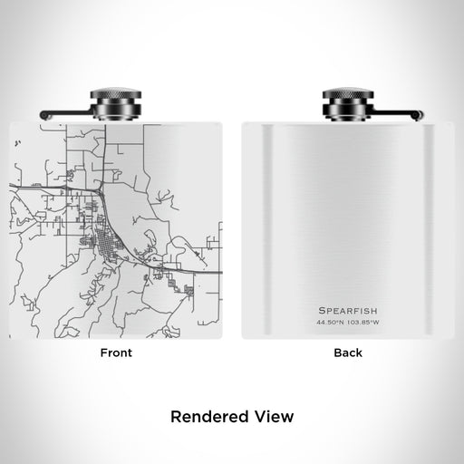 Rendered View of Spearfish South Dakota Map Engraving on 6oz Stainless Steel Flask in White