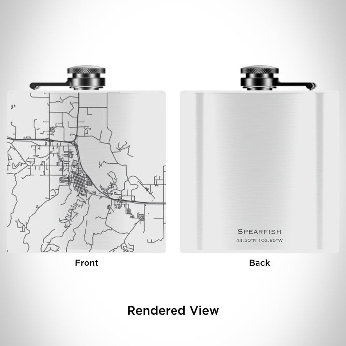 Rendered View of Spearfish South Dakota Map Engraving on 6oz Stainless Steel Flask in White
