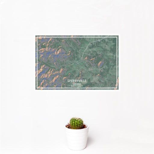 12x18 Sperryville Virginia Map Print Landscape Orientation in Afternoon Style With Small Cactus Plant in White Planter