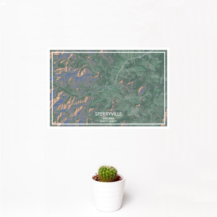 12x18 Sperryville Virginia Map Print Landscape Orientation in Afternoon Style With Small Cactus Plant in White Planter