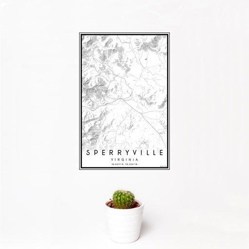 12x18 Sperryville Virginia Map Print Portrait Orientation in Classic Style With Small Cactus Plant in White Planter