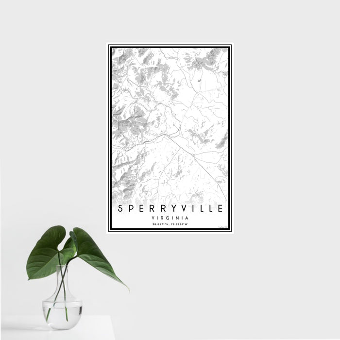 16x24 Sperryville Virginia Map Print Portrait Orientation in Classic Style With Tropical Plant Leaves in Water