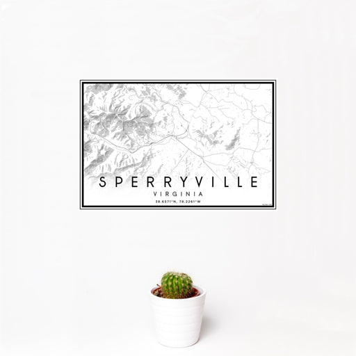12x18 Sperryville Virginia Map Print Landscape Orientation in Classic Style With Small Cactus Plant in White Planter