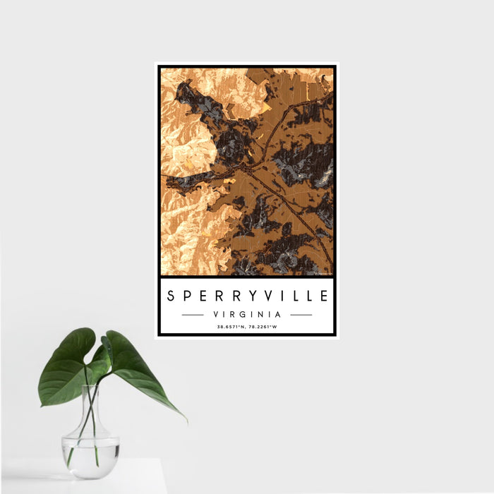16x24 Sperryville Virginia Map Print Portrait Orientation in Ember Style With Tropical Plant Leaves in Water