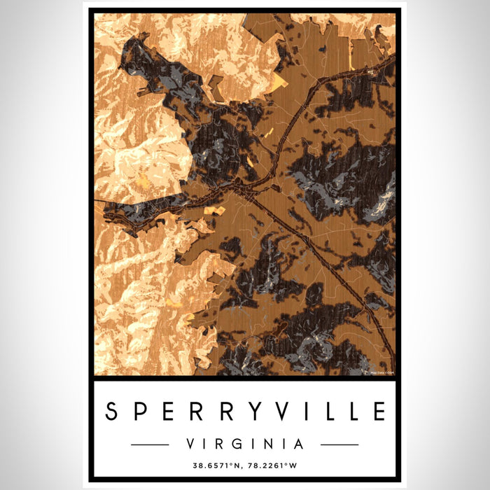 Sperryville Virginia Map Print Portrait Orientation in Ember Style With Shaded Background