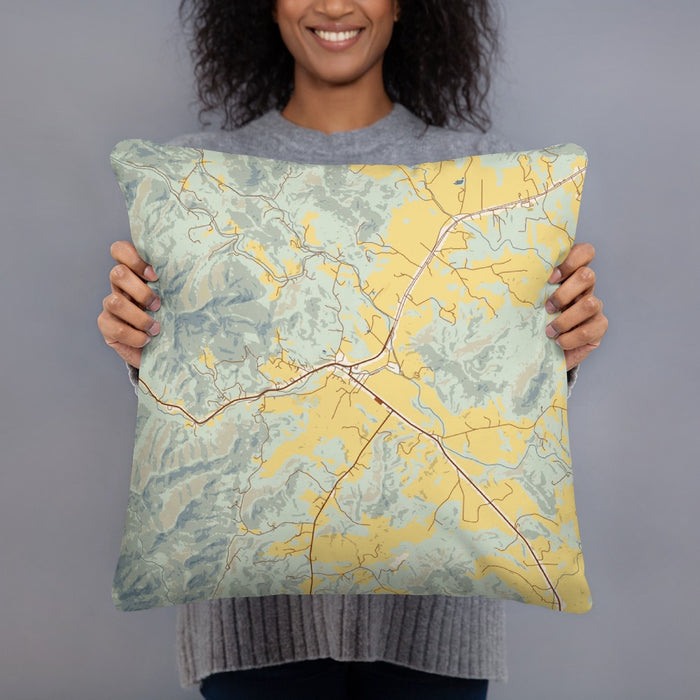 Person holding 18x18 Custom Sperryville Virginia Map Throw Pillow in Woodblock