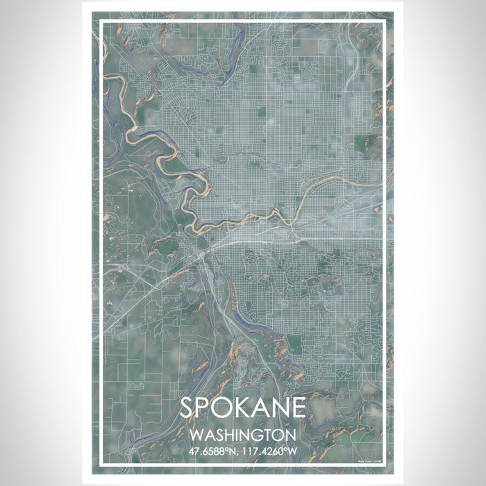 Spokane Washington Map Print Portrait Orientation in Afternoon Style With Shaded Background