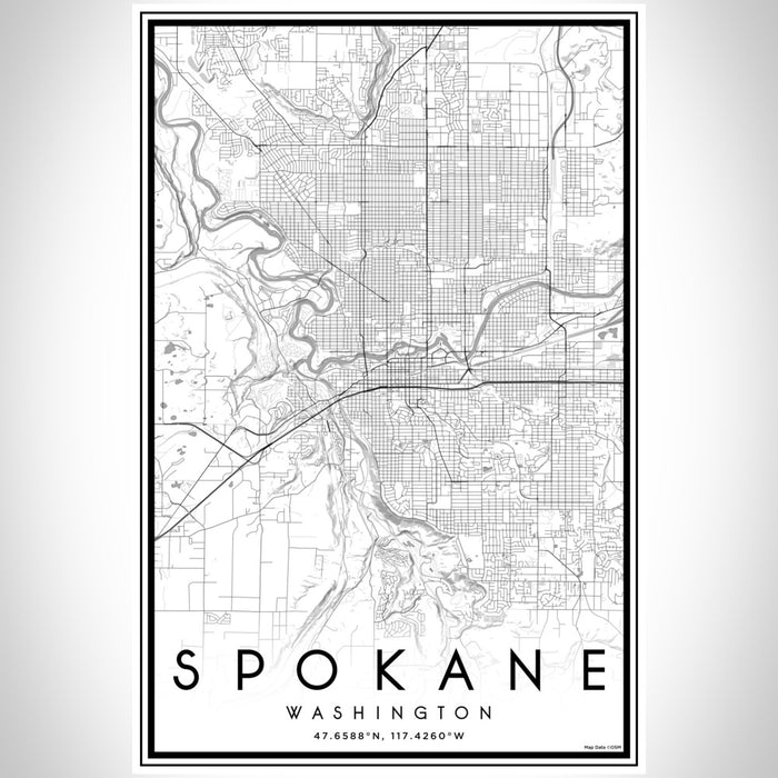 Spokane Washington Map Print Portrait Orientation in Classic Style With Shaded Background