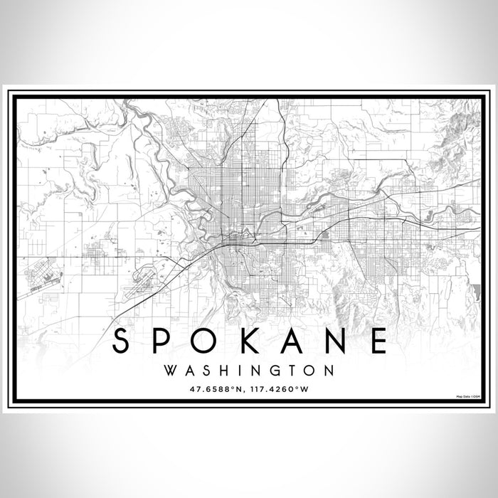 Spokane Washington Map Print Landscape Orientation in Classic Style With Shaded Background