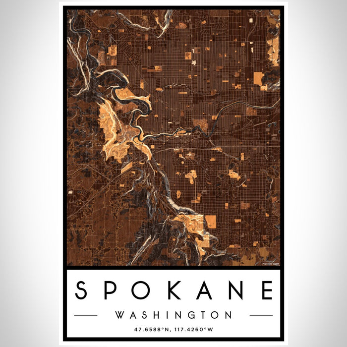 Spokane Washington Map Print Portrait Orientation in Ember Style With Shaded Background
