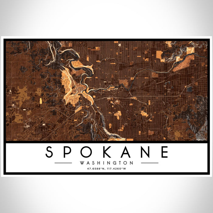 Spokane Washington Map Print Landscape Orientation in Ember Style With Shaded Background