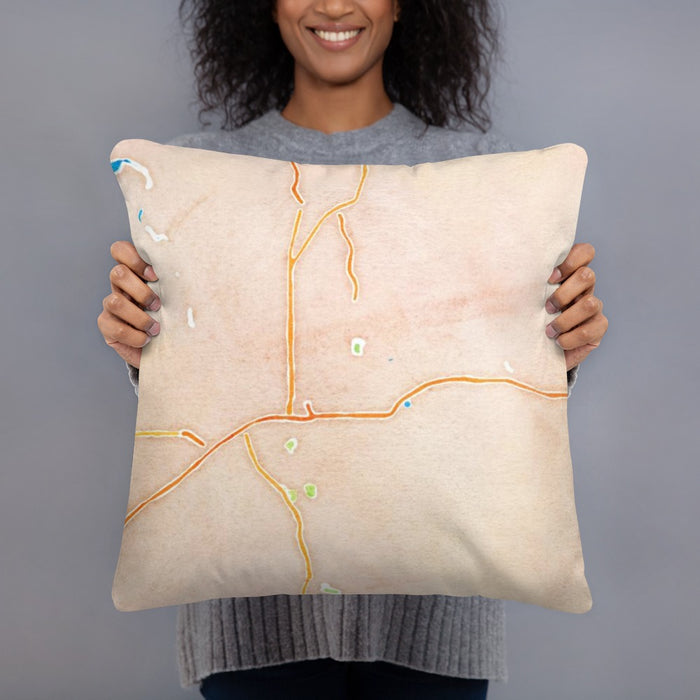 Person holding 18x18 Custom Spokane Washington Map Throw Pillow in Watercolor