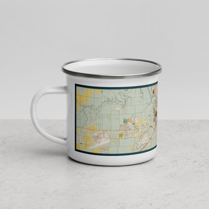 Left View Custom Spokane Washington Map Enamel Mug in Woodblock