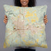 Person holding 22x22 Custom Spokane Washington Map Throw Pillow in Woodblock