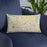Custom Spokane Washington Map Throw Pillow in Woodblock on Blue Colored Chair