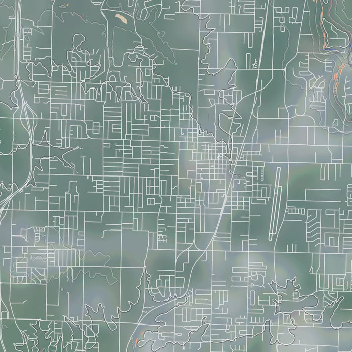 Springdale Arkansas Map Print in Afternoon Style Zoomed In Close Up Showing Details