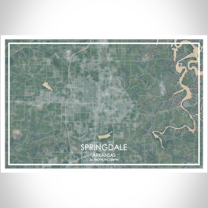 Springdale Arkansas Map Print Landscape Orientation in Afternoon Style With Shaded Background