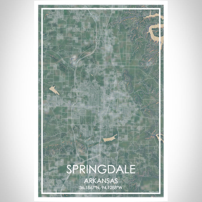Springdale Arkansas Map Print Portrait Orientation in Afternoon Style With Shaded Background