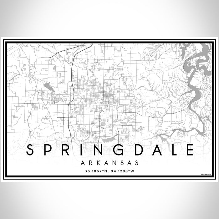 Springdale Arkansas Map Print Landscape Orientation in Classic Style With Shaded Background