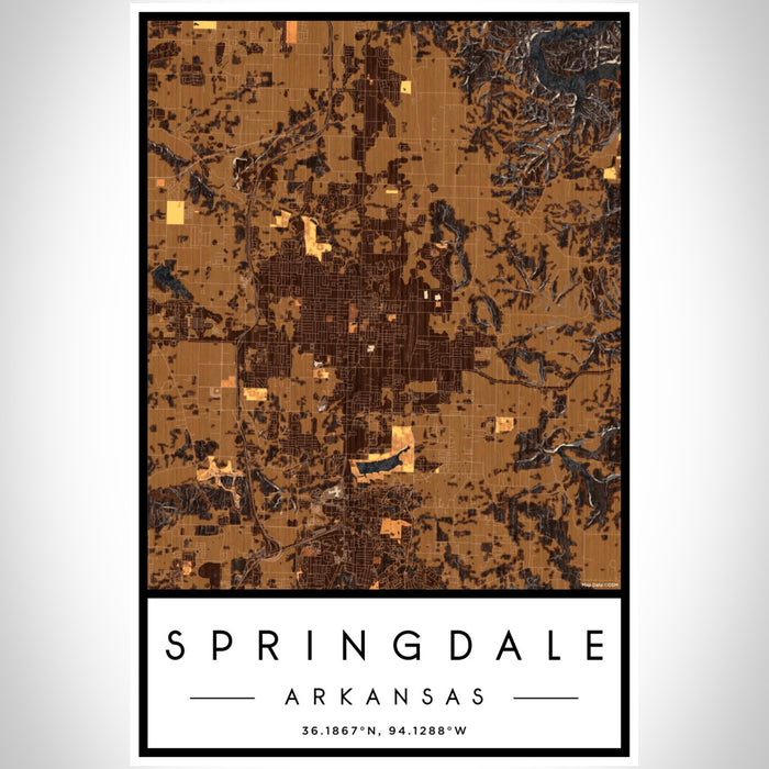 Springdale Arkansas Map Print Portrait Orientation in Ember Style With Shaded Background