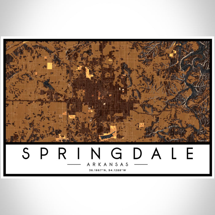 Springdale Arkansas Map Print Landscape Orientation in Ember Style With Shaded Background