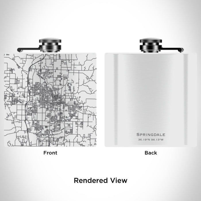Rendered View of Springdale Arkansas Map Engraving on 6oz Stainless Steel Flask in White