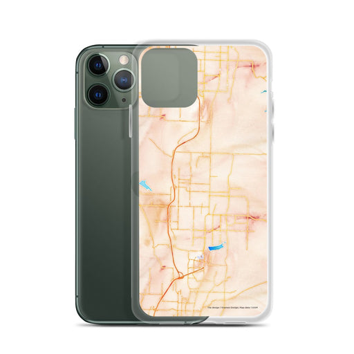 Custom Springdale Arkansas Map Phone Case in Watercolor on Table with Laptop and Plant