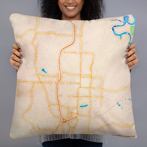 Person holding 22x22 Custom Springdale Arkansas Map Throw Pillow in Watercolor