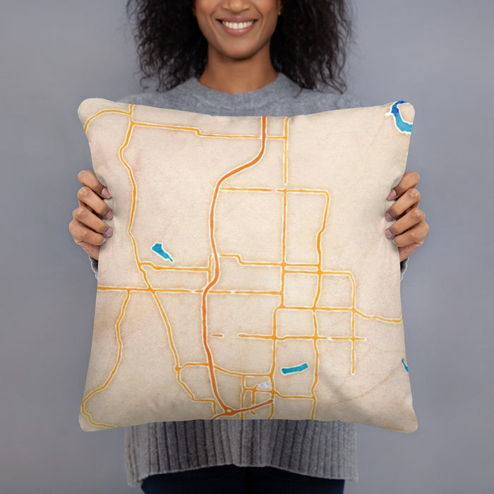 Person holding 18x18 Custom Springdale Arkansas Map Throw Pillow in Watercolor