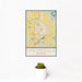12x18 Springdale Arkansas Map Print Portrait Orientation in Woodblock Style With Small Cactus Plant in White Planter