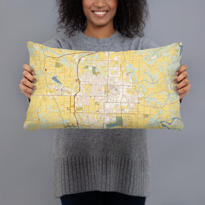 Person holding 20x12 Custom Springdale Arkansas Map Throw Pillow in Woodblock