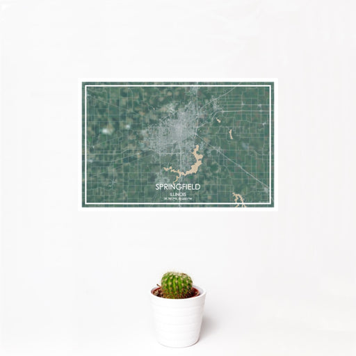 12x18 Springfield Illinois Map Print Landscape Orientation in Afternoon Style With Small Cactus Plant in White Planter