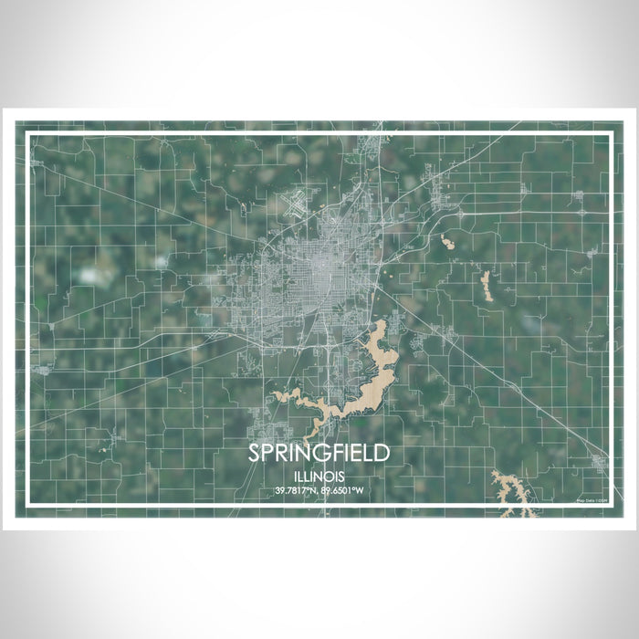 Springfield Illinois Map Print Landscape Orientation in Afternoon Style With Shaded Background