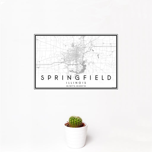 12x18 Springfield Illinois Map Print Landscape Orientation in Classic Style With Small Cactus Plant in White Planter