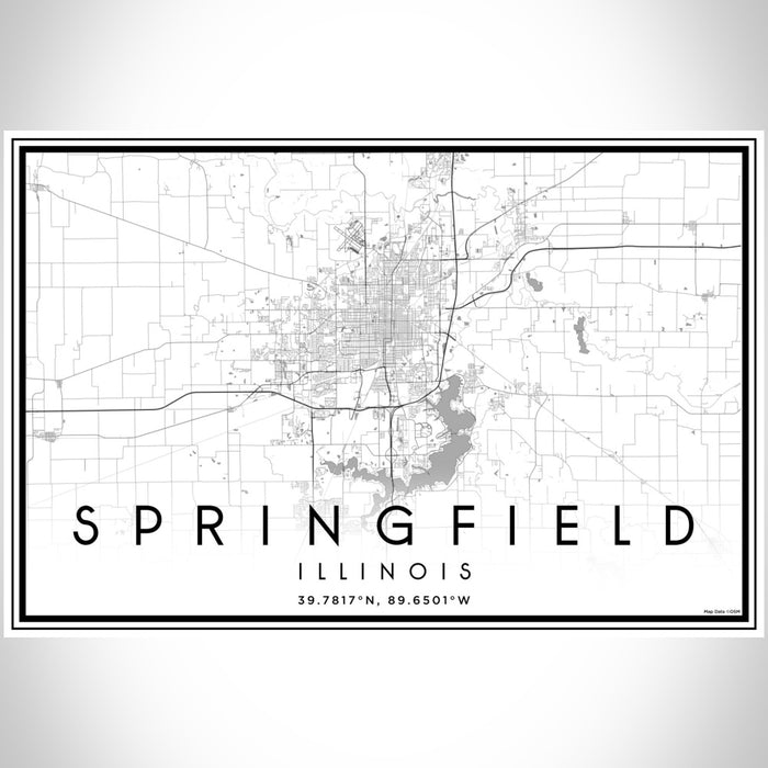 Springfield Illinois Map Print Landscape Orientation in Classic Style With Shaded Background